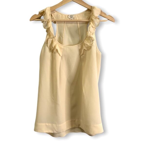 ARITZIA Wilfred 100% Silk Ruffle Neck Pale Yellow Sleeveless Top Sz XS - Picture 3 of 10